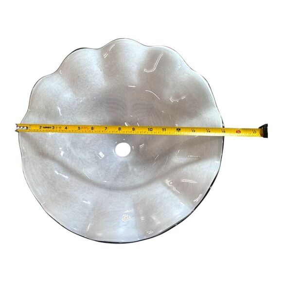 Vintage Large 15" Iridescent Pulled Feather Art Glass Lamp Shade Ruffled Edges - Picture 4 of 11